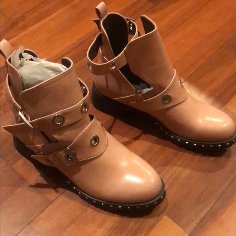 Pink leather combat boots